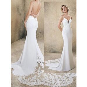 Morilee Rasia Sparkle Illusion Wedding Gown with Sleeves in White Size 2